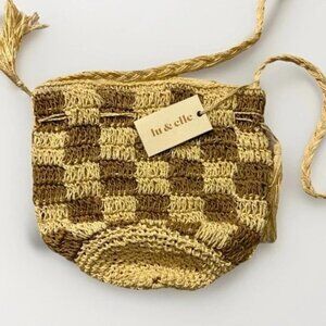 NEW - Lu & Elle Sundrift Tassel Bucket Bag Woven Tassel Checkered Crossbody Boho